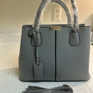 Women’s Structured Tote Handbag – Grey Faux Leather Satchel Purse – Crossbody St